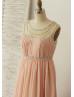 Crystal Beaded Peach Pink Chiffon Timeless Maternity Bridesmaid Dress